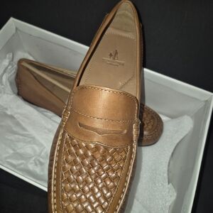 J. Peterman Woven Brown Leather Loafers